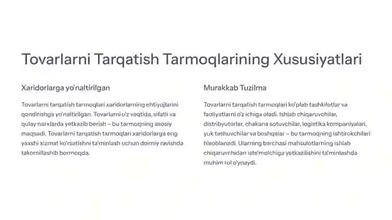 Tovarlarni Tarqatish Tarmoqlarining Xususiyatlari 2