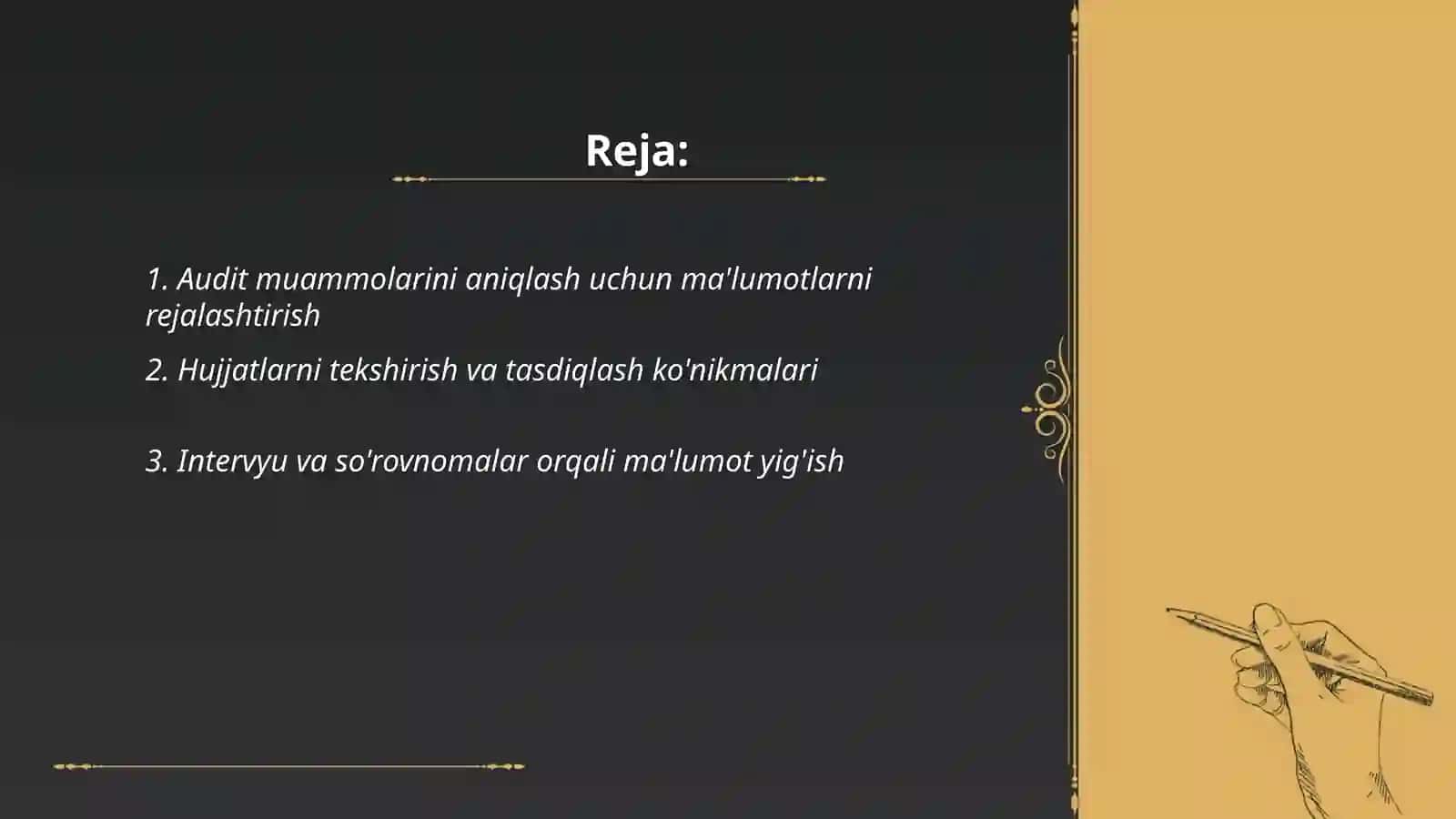 Auditda muammolarini hal etish uchun zarur bo'lgan ma'lumotlarni to'plash va ulardan foydalanish ko'nikmalari 2