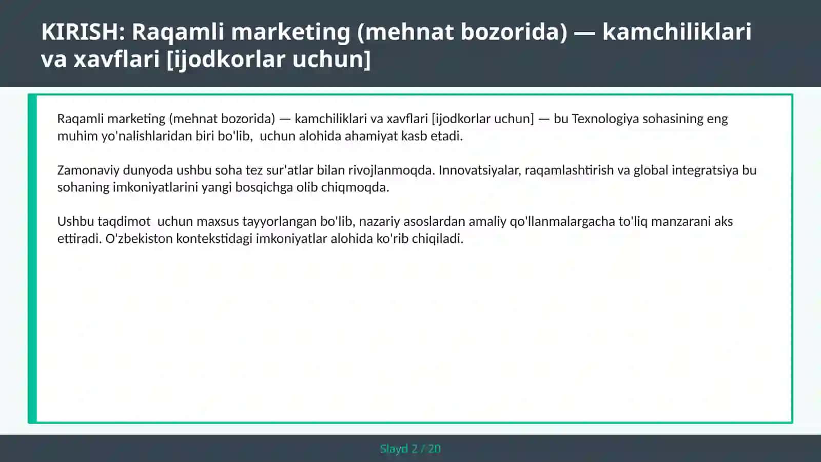 Raqamli marketing (mehnat bozorida) — kamchiliklari va xavflari [ijodkorlar uchun] 2