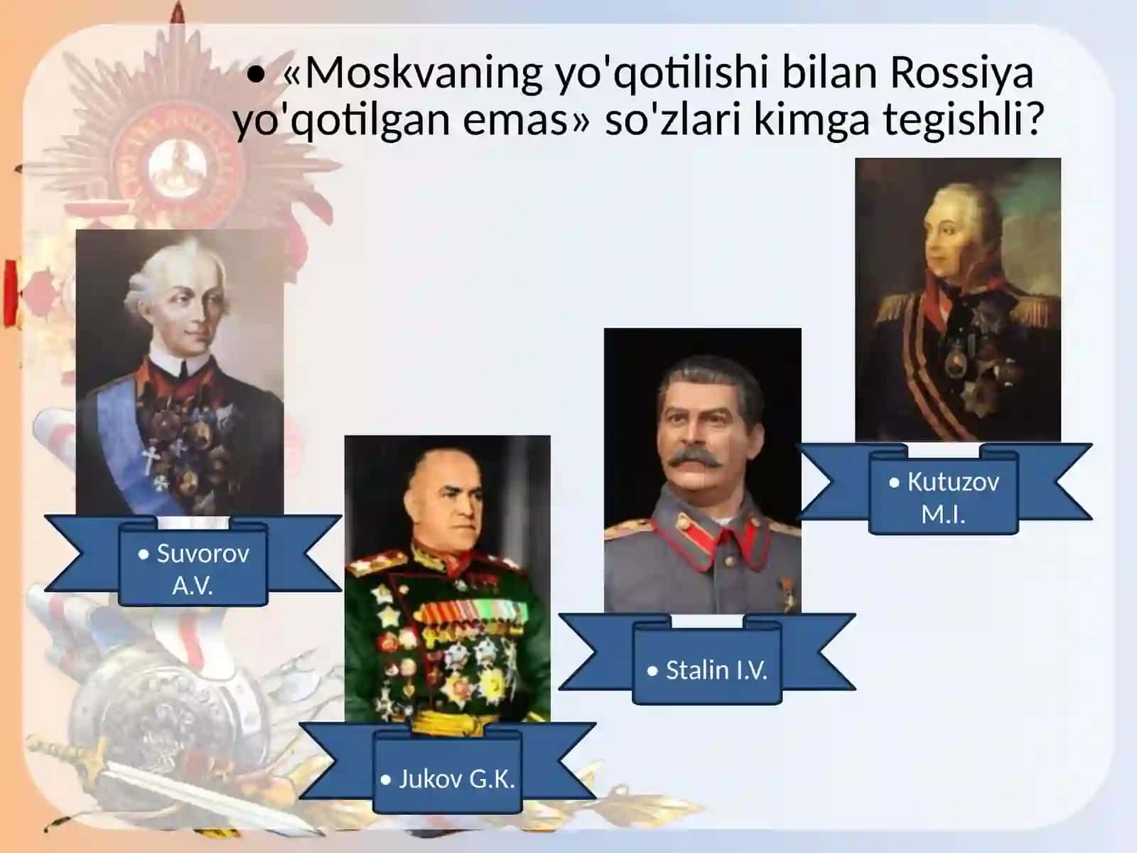 Tarix - Rossiya tarixi bo'yicha Mo'jizalar maydoni viktorinasi 2