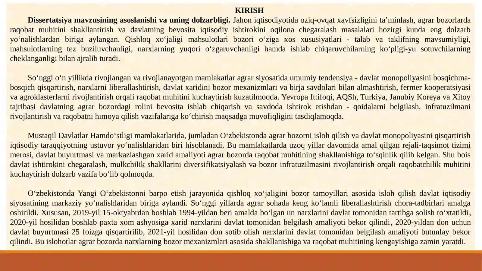 QISHLOQ XO‘JALIGI MAHSULOTLARI BOZORIDA DAVLAT MONOPOLIYASINI QISQARTIRISH VA RAQOBATCHILIK MUHITINI RIVOJLANTIRISH YO‘LLARI 2