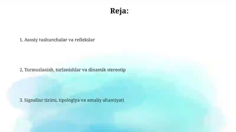 Yuksaknerv faoliyati I.P.Pavlov ta'limoti 2