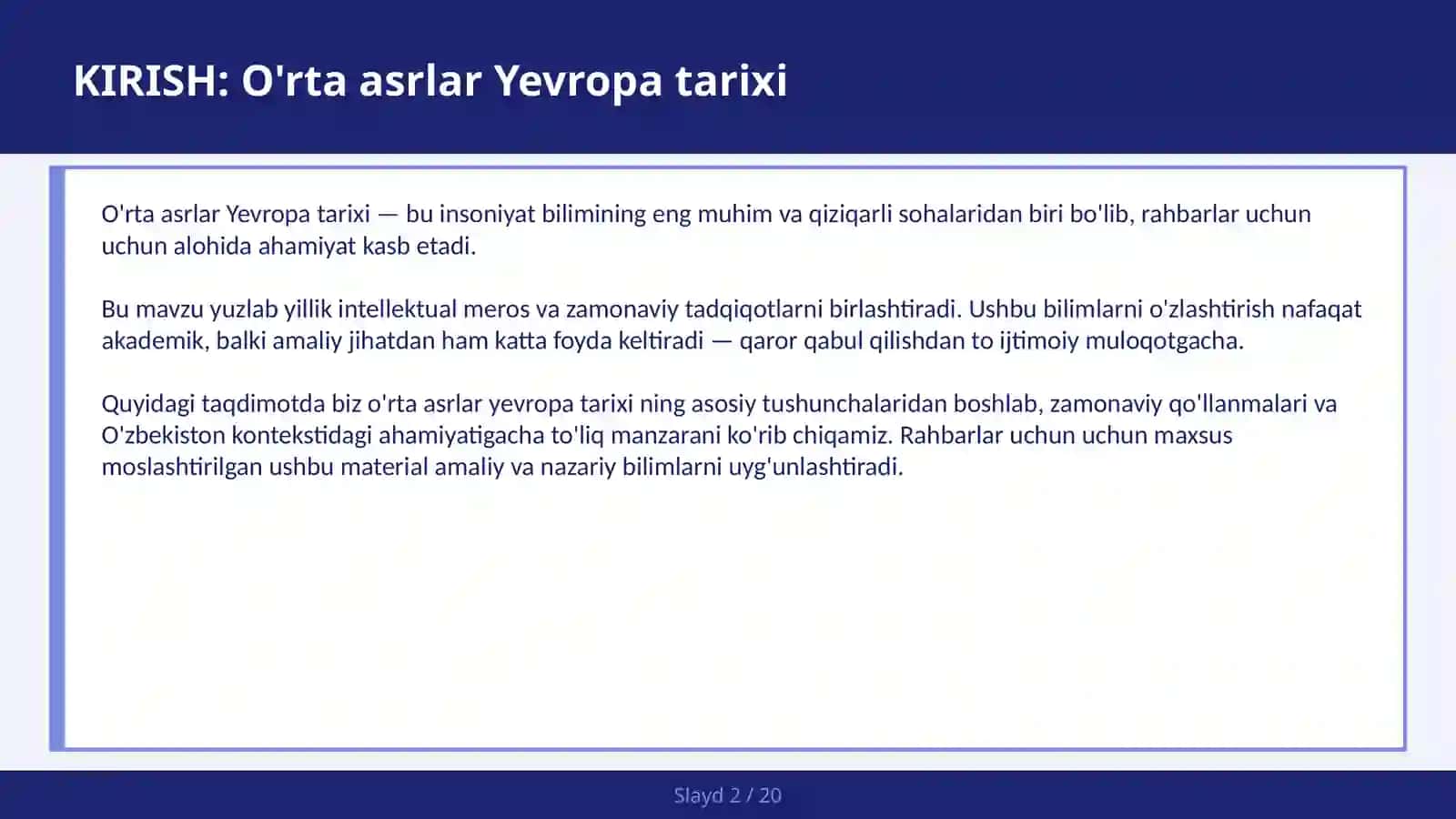 O'RTA ASRLAR YEVROPA TARIXI 2