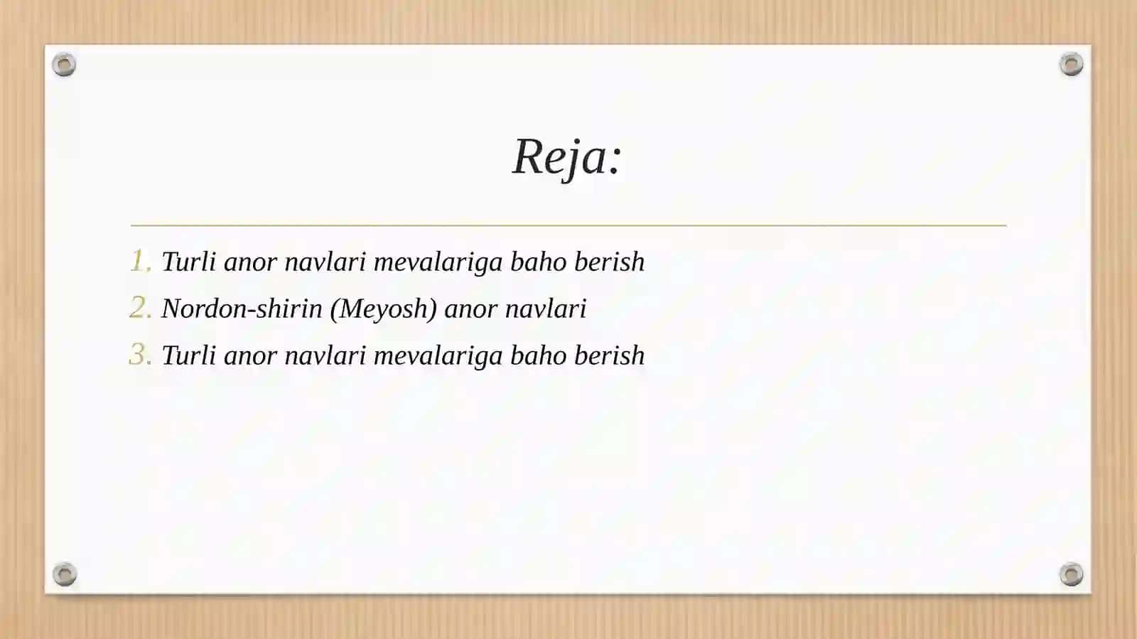 Turli anor navlari mevalariga baho berish 2