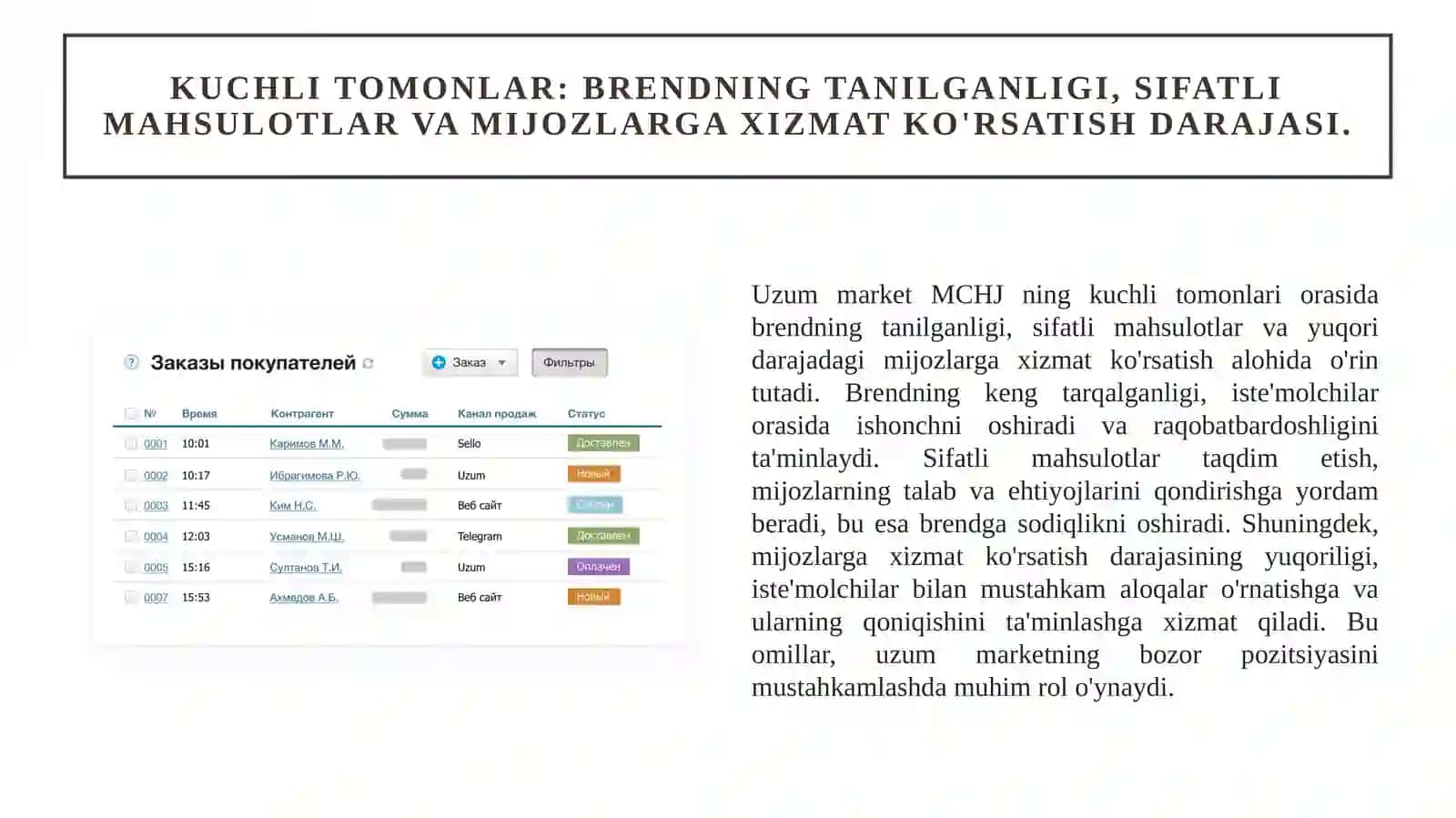 Uzum market MCHJ. Swot tahlil 2