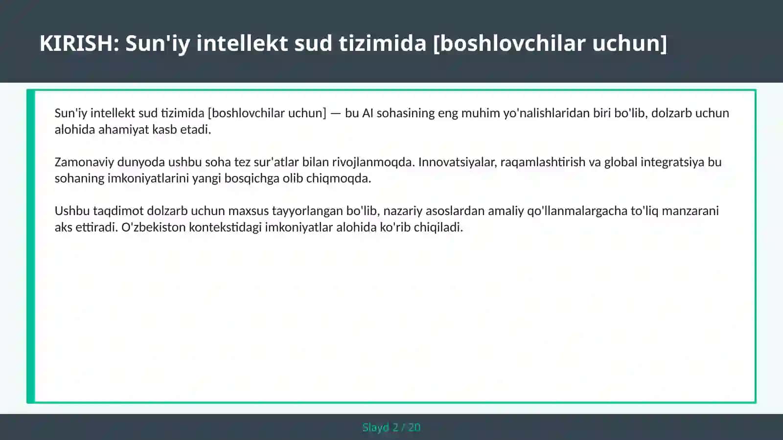 Sun'iy intellekt sud tizimida [boshlovchilar uchun] 2