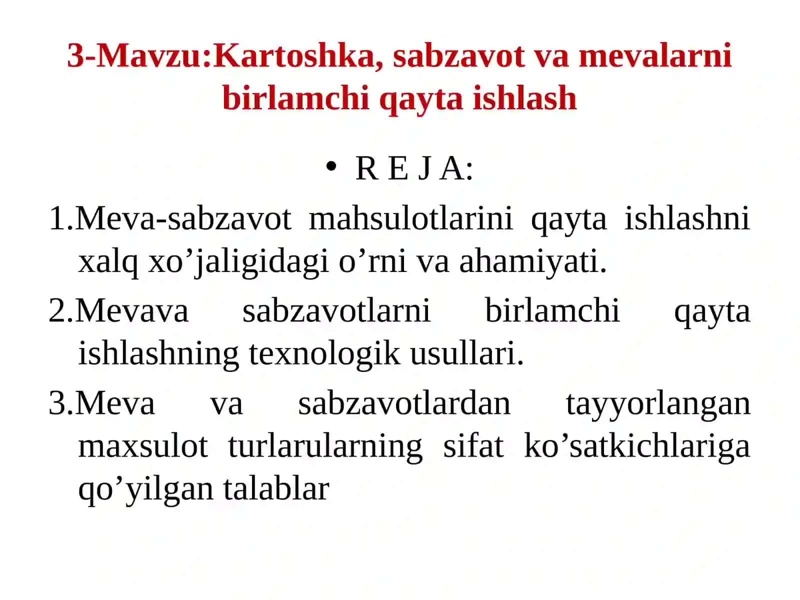 QISHLOQ XO’JALIK MAHSULOTLARINISAQLASH VA QAYTA ISHLASH TEXNOLOGIYASI 2