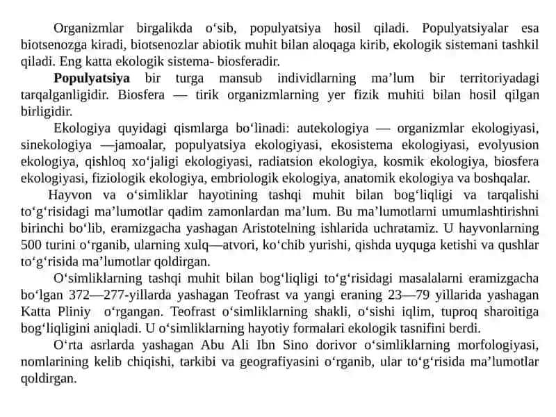 Ekologiya fanining bo‘limlari 2