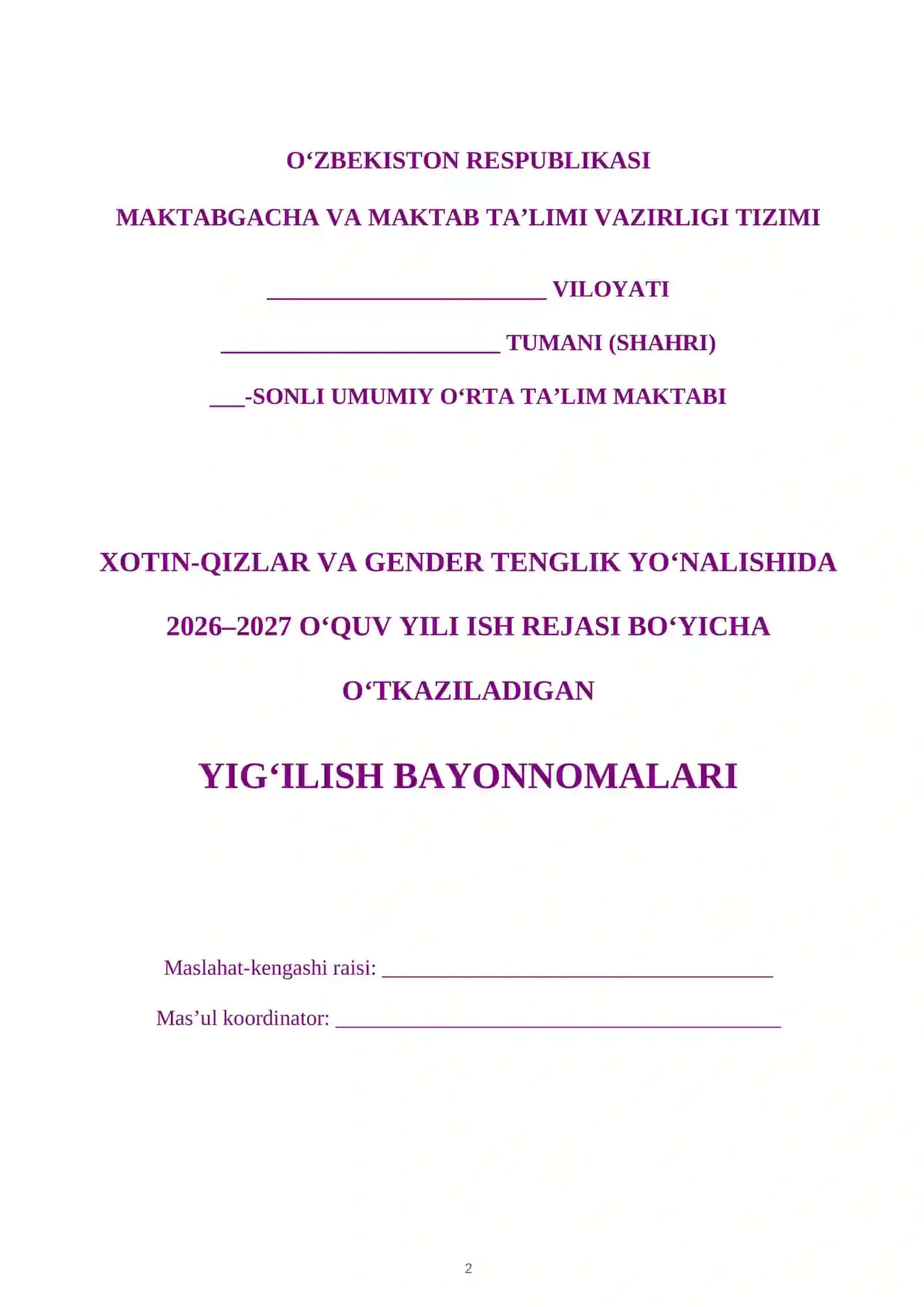 Xotin-Qizlar va Gender Tenglik Yo‘nalishida Bayonnoma 2