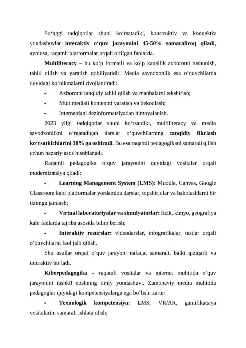 RAQAMLI MEDIA PEDAGOGIKASINING ZAMONAVIY YONDASHUVLARI 2
