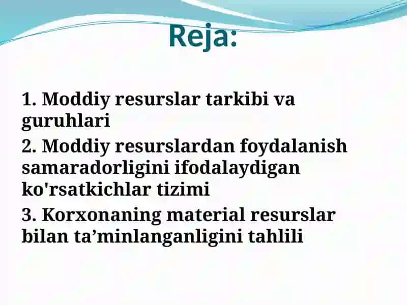 Moddiy resurslar bilan ta’minlanganlik tahlili 2