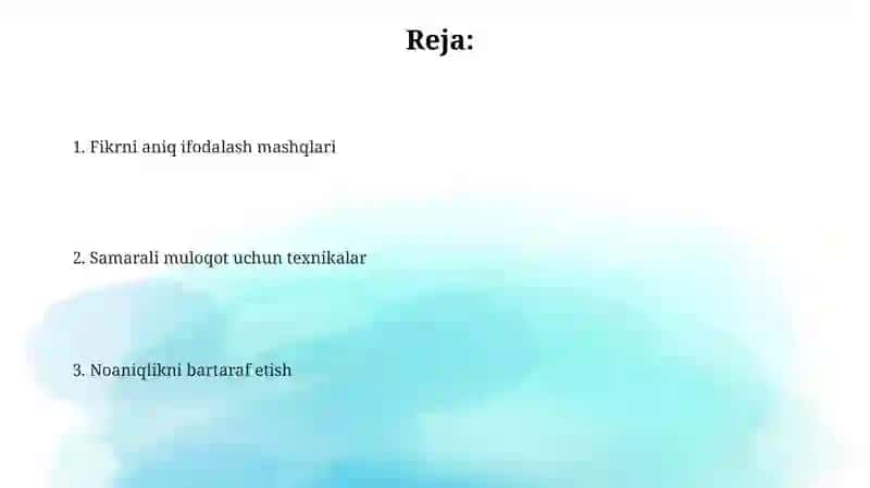 Fikrlarni tushunarli va samarali ifodalash mashg'ulotlari 2