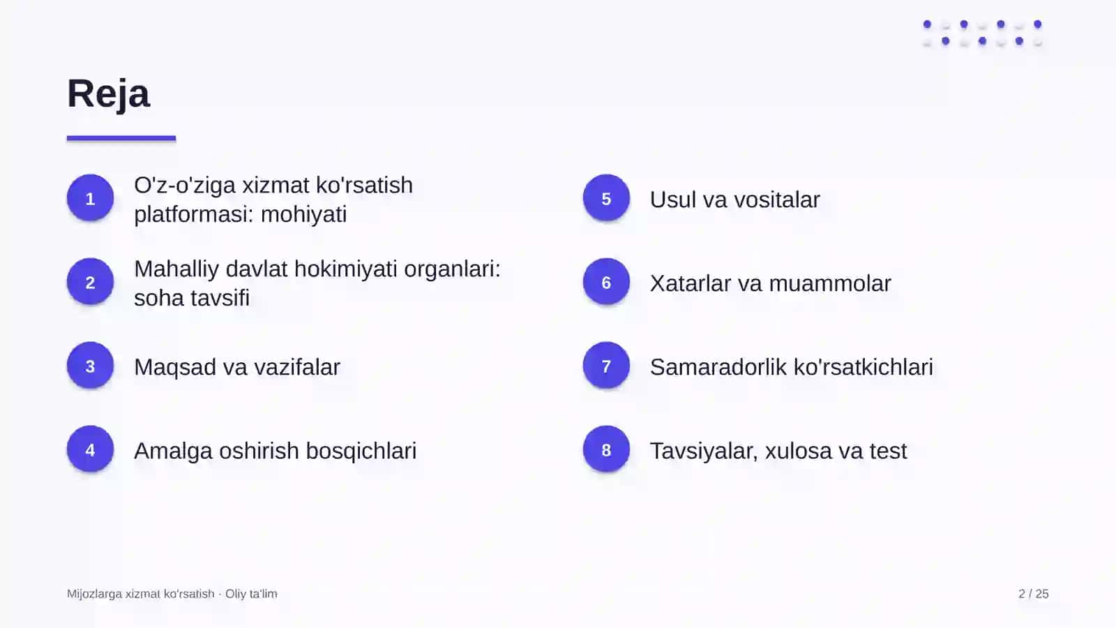 Mahalliy davlat hokimiyati organlarida o'z-o'ziga xizmat ko'rsatish platformasini joriy etish 2