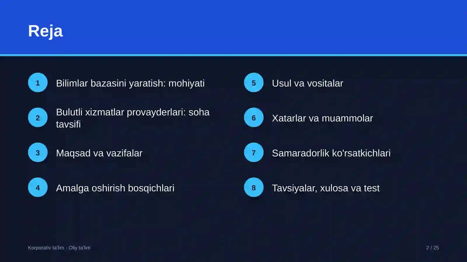 Bulutli xizmatlar provayderlarida bilimlar bazasini yaratish 2