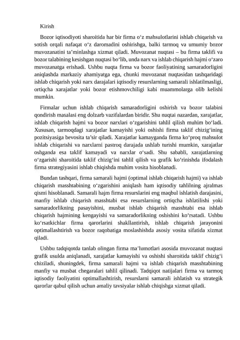 Muvozanat Nuqtasini Aniqlash va Grafik Ko'rsatish 2