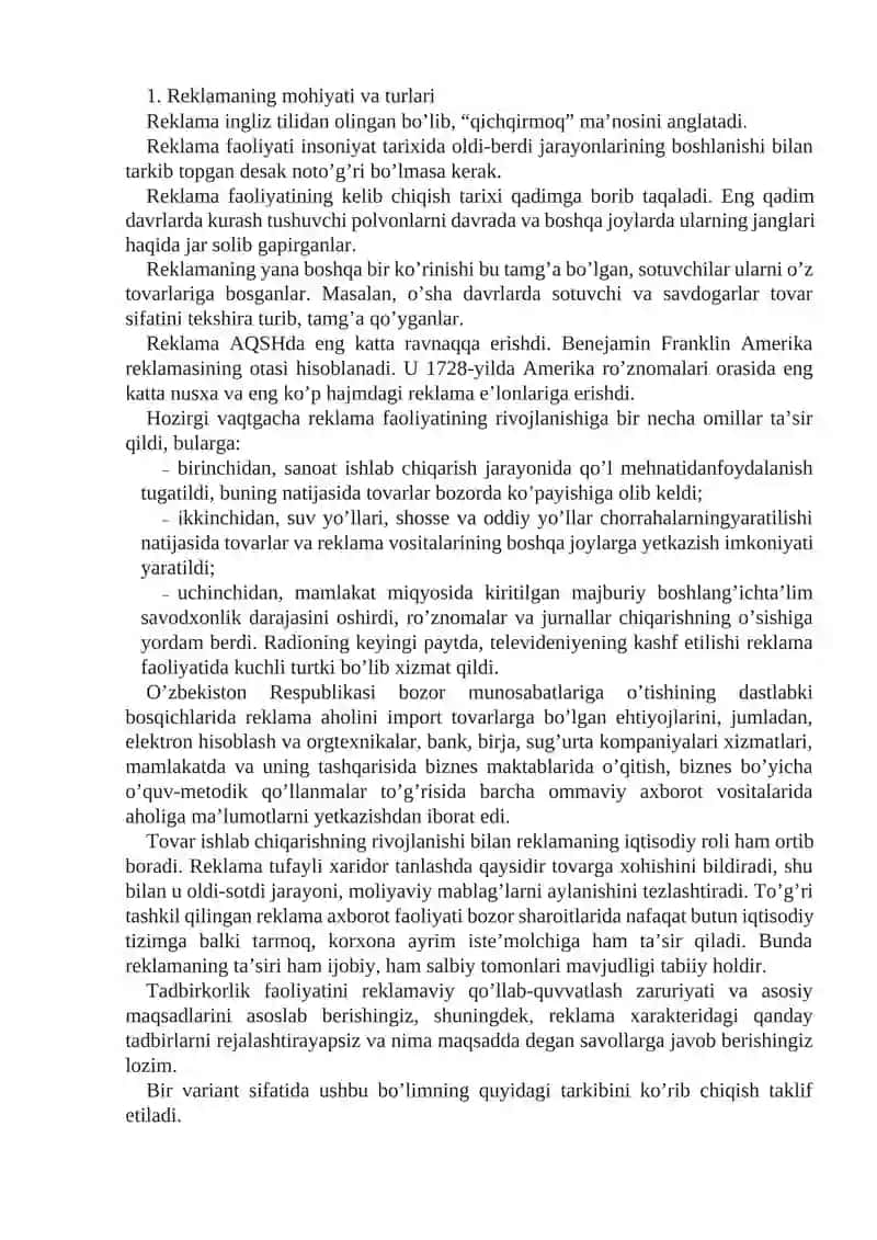 Reklama Faoliyatining Mohiyati 2