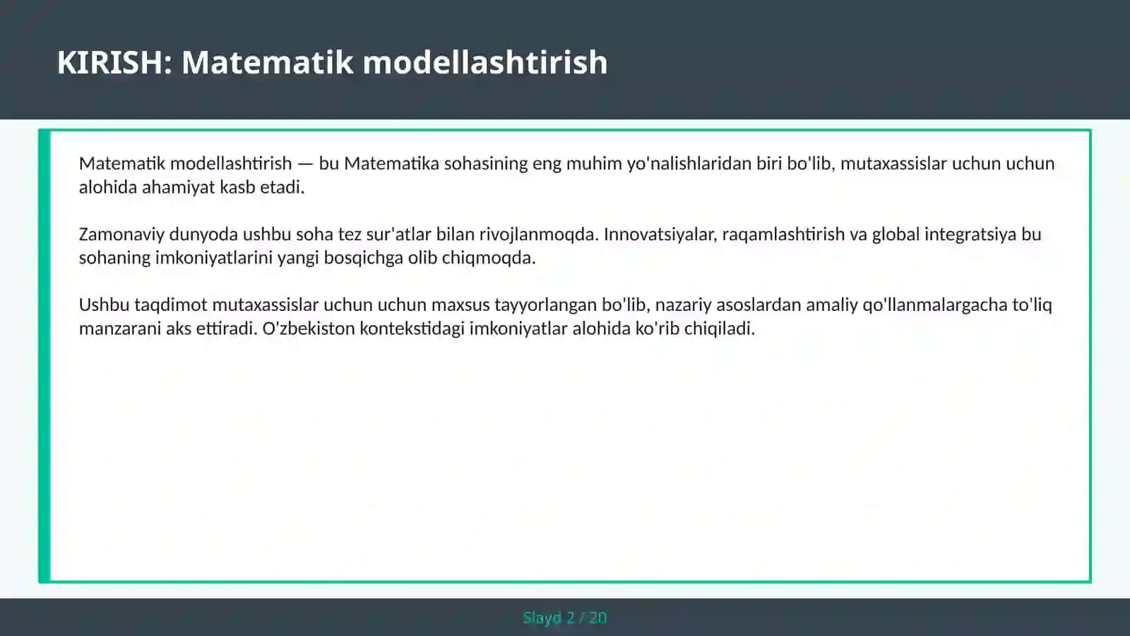 Matematik Modellashtirish 2