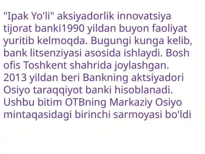 "Ipak Yo'li" aksiyadorlik innovatsiya tijorat banki 2