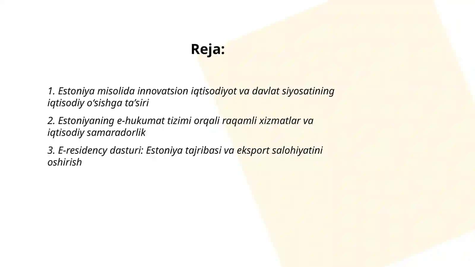 Innovatsion iqtisodiyotning Estoniya davlati tajribasi asosida iqtisodiy oʻsishni taʼminlashdagi tajribalarni oʻrganish 2