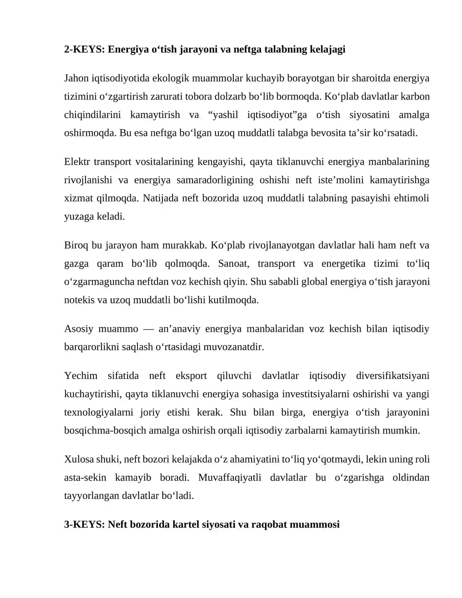 Jahon neft bozorining asosiy tamoyillari va istiqbollari 2