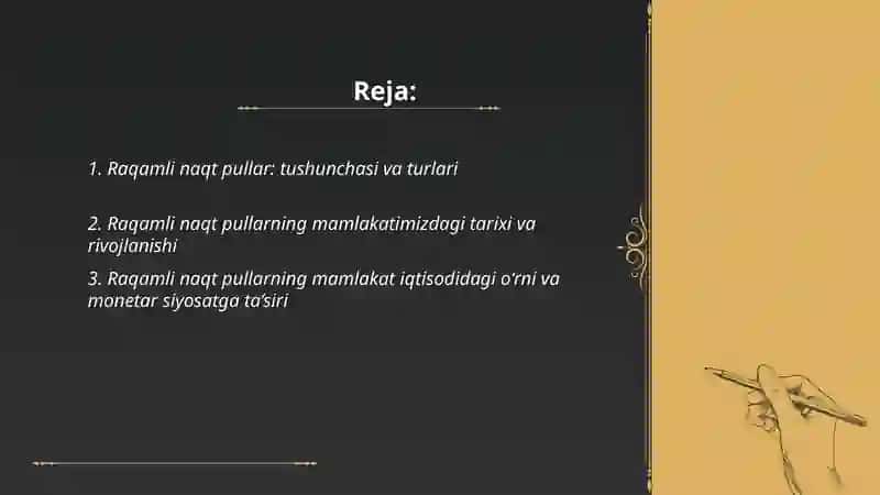 Raqamli naqt pullar va ularning mamlakatimizdagi iqtisodiy о‘rni va ahamiyati 2