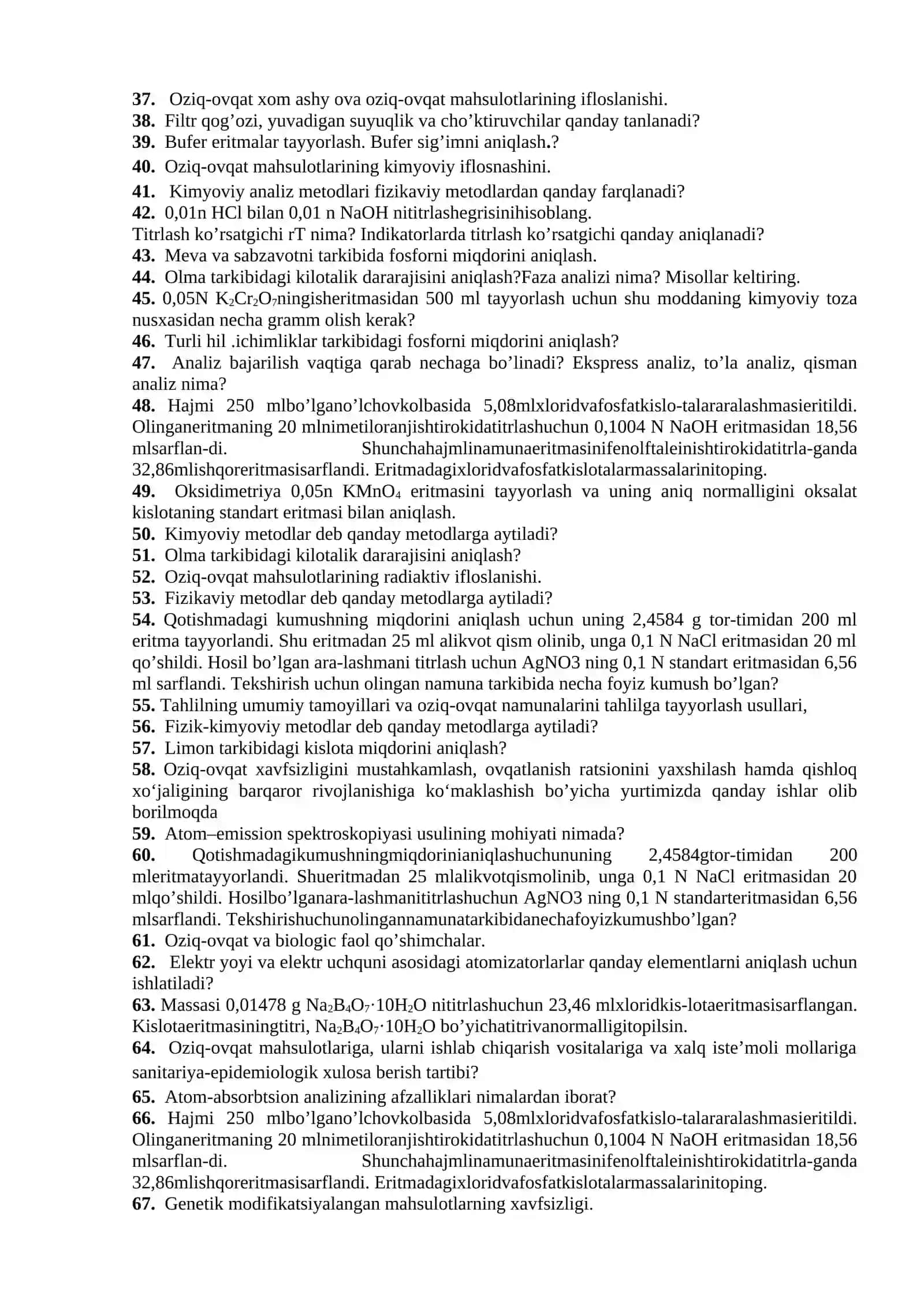 Oziq-ovqat mahsulotlari kimyosi va inson ovqatlanishi REM miqdorlari 2