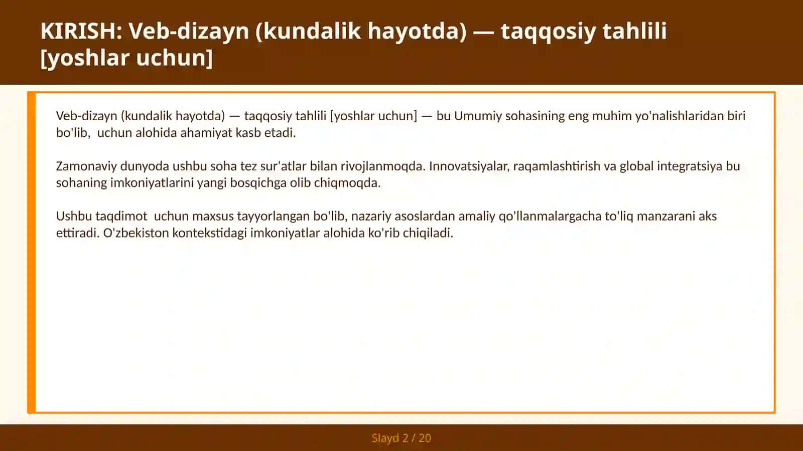 Veb-dizayn (kundalik hayotda) — taqqosiy tahlili [yoshlar uchun] 2
