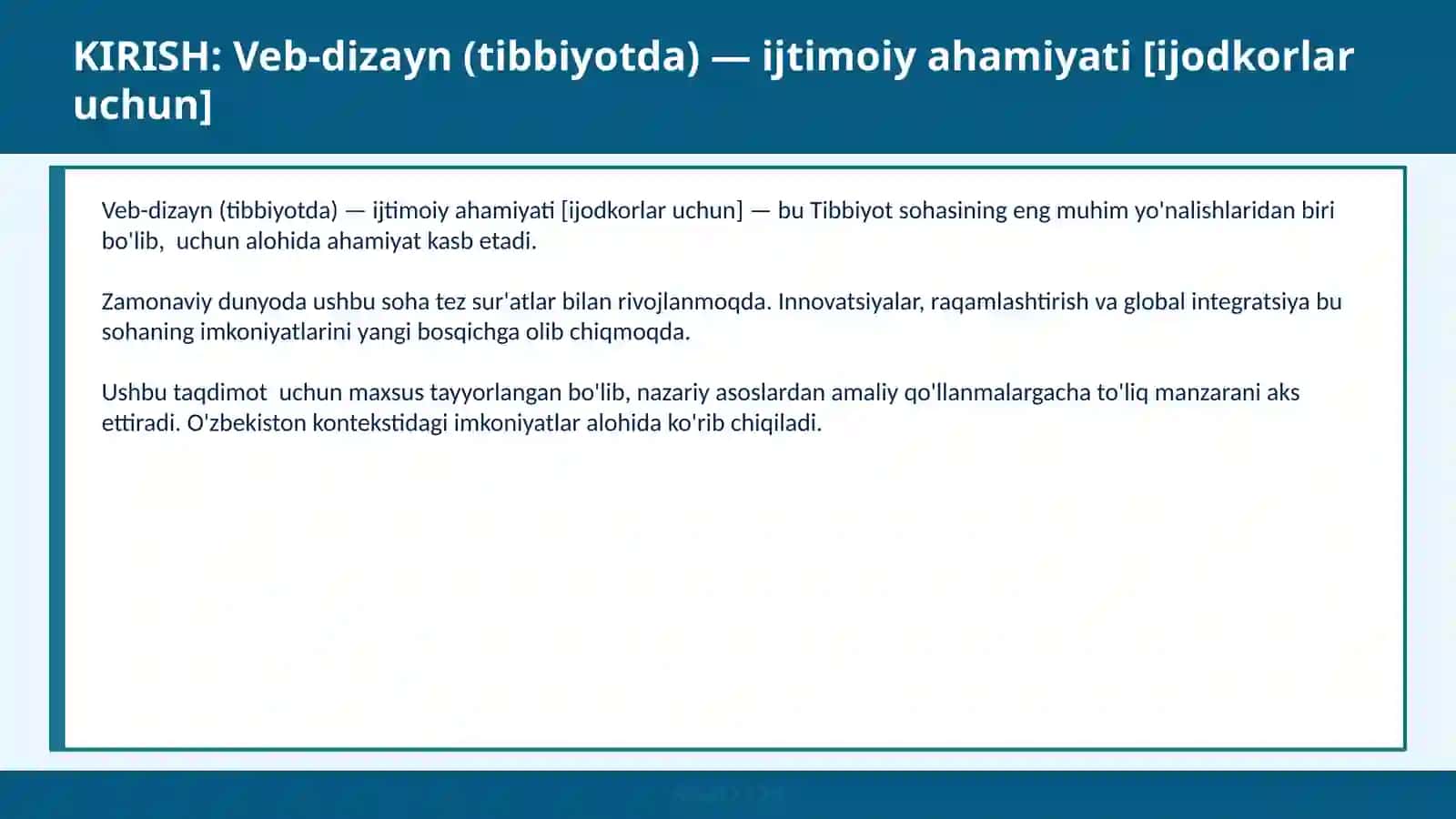Veb-dizayn (tibbiyotda) — ijtimoiy ahamiyati [ijodkorlar uchun] 2