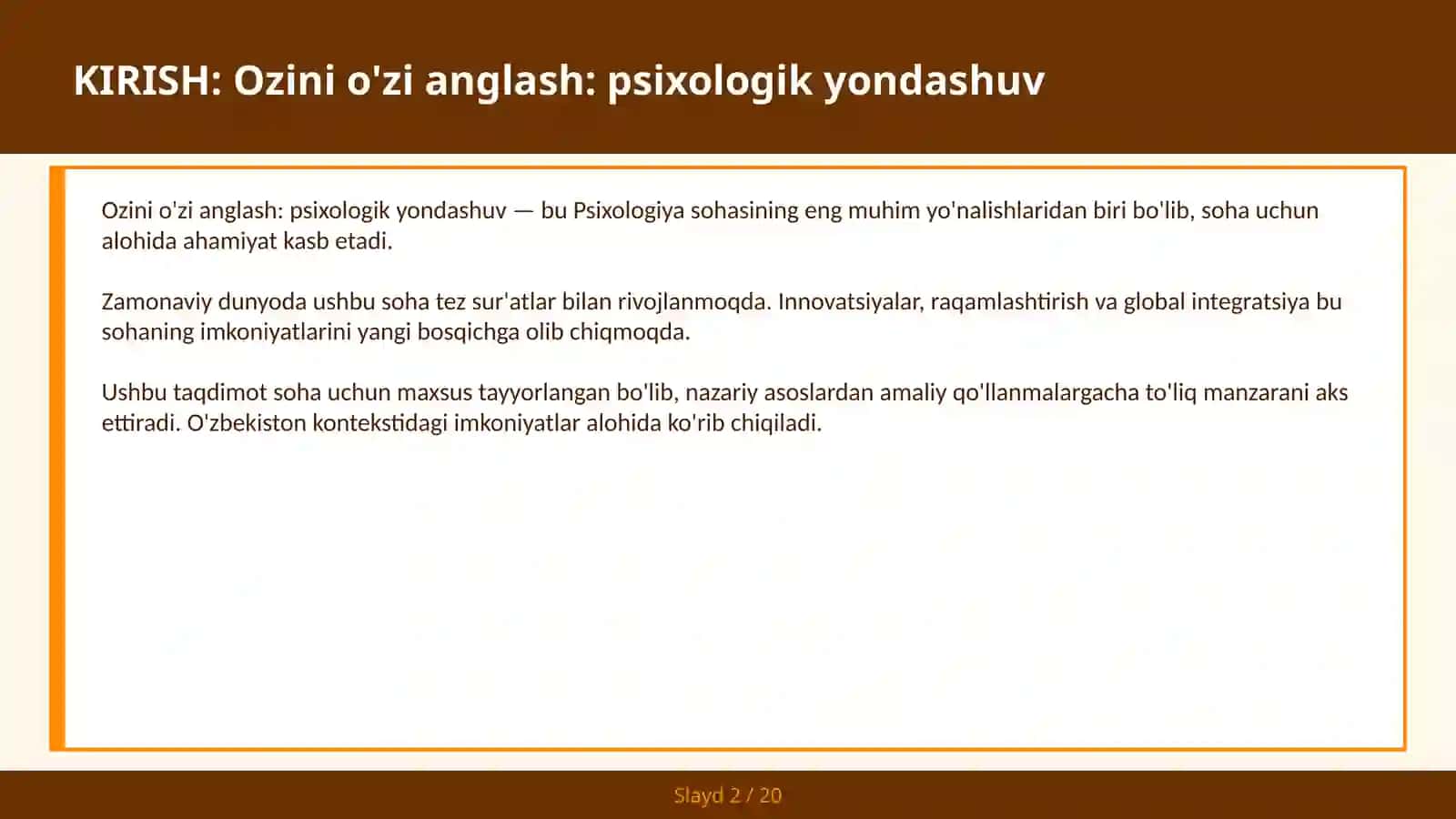 Ozini o'zi anglash: psixologik yondashuv 2