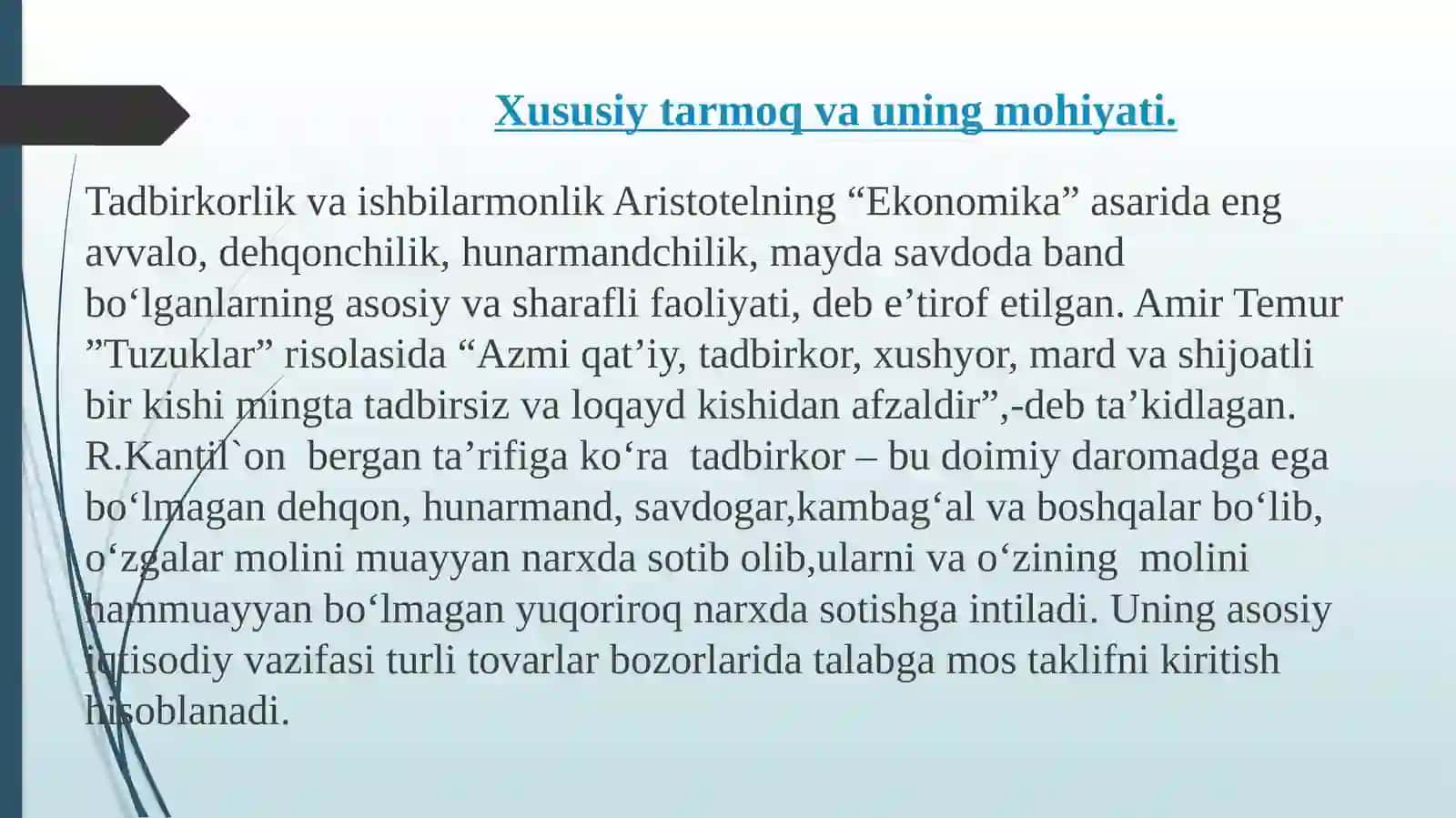 Davlatning iqtisodiyotda xususiy tarmoq va tadbirkorlikni qo‘llab-quvvatlash siyosati 2