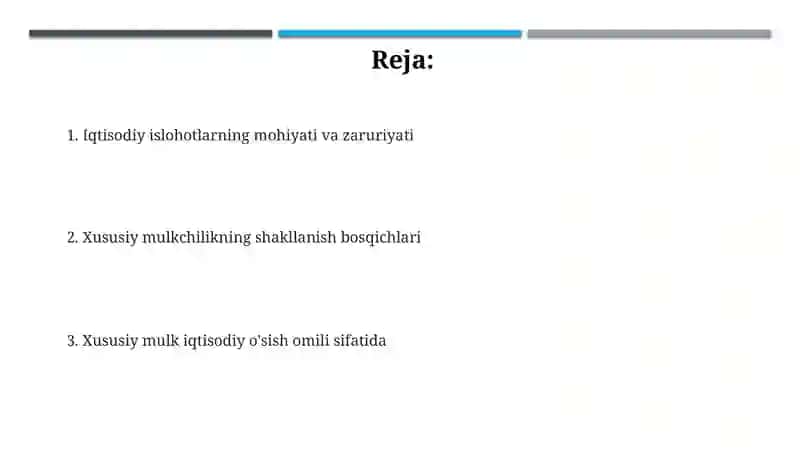 Iqtisodiy islohotlar xususiy mulkchilikning shakllanishi 2