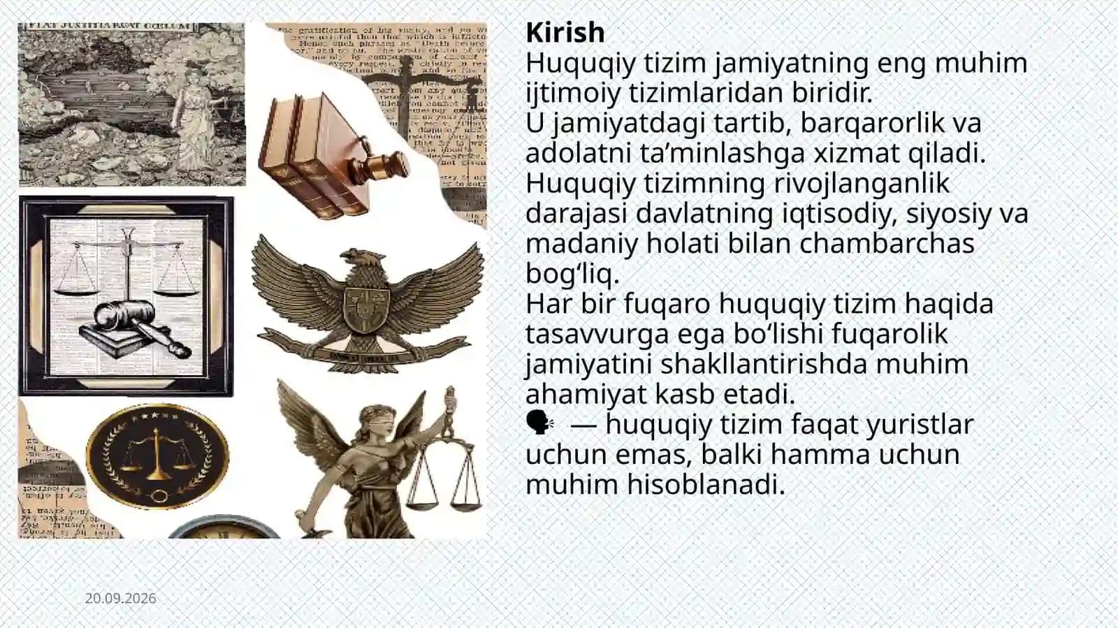 Huquq tizimi va huquqiy tizim tushunchasi hamda uni  asosiy elementlari. 2