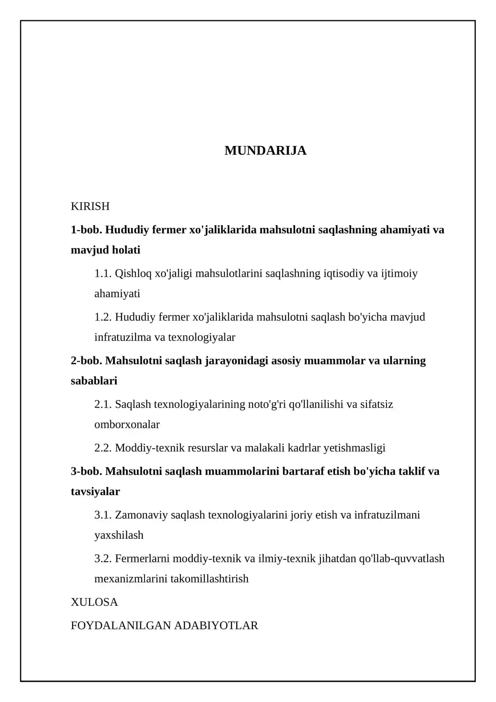 Hududiy fermer xo'jaliklarida mahsulotni saglash bo'yicha mavjud muammolar tahlili 2