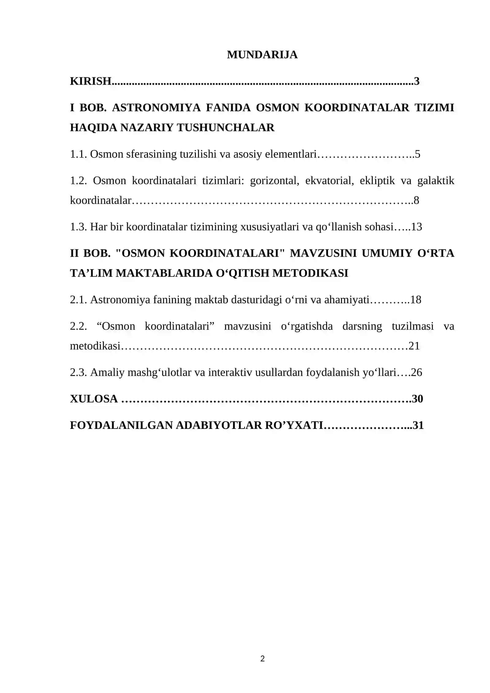Osmon koordinatalari oʼqitish metodikasi 2