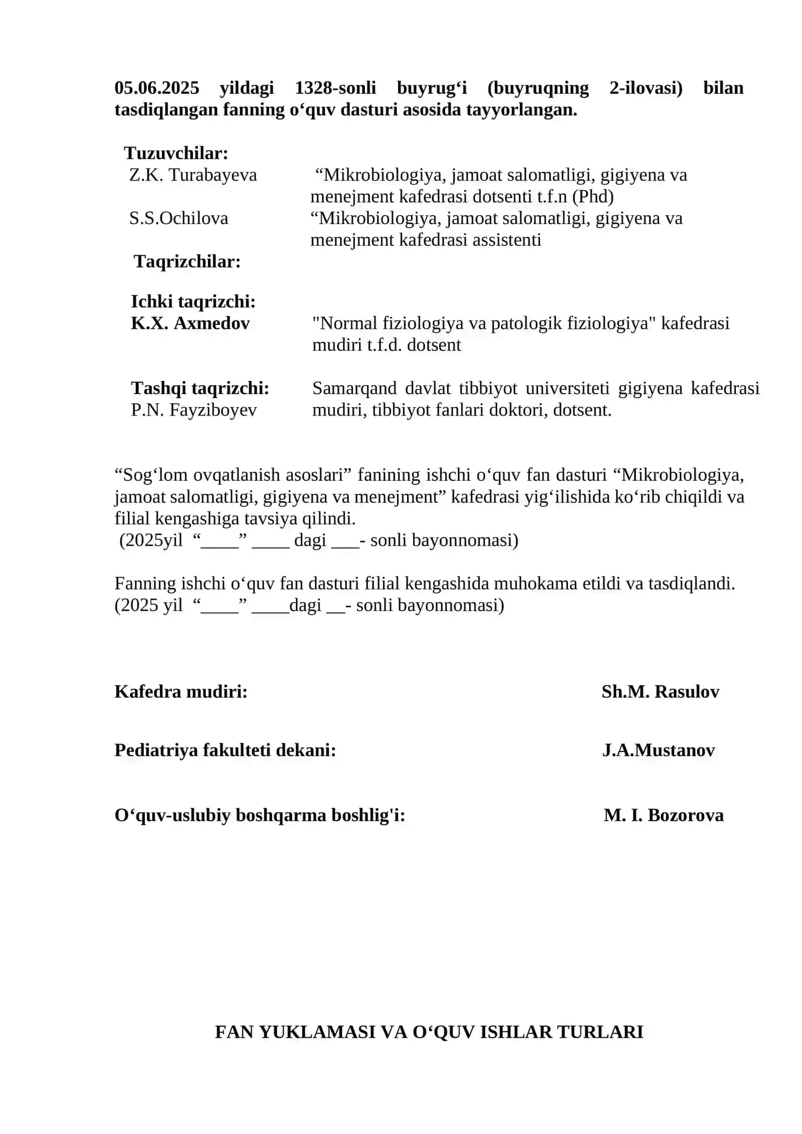 SOG‘LOM OVQATLANISH ASOSLARI FANINING ISHCHI O‘QUV FAN DASTURI 2