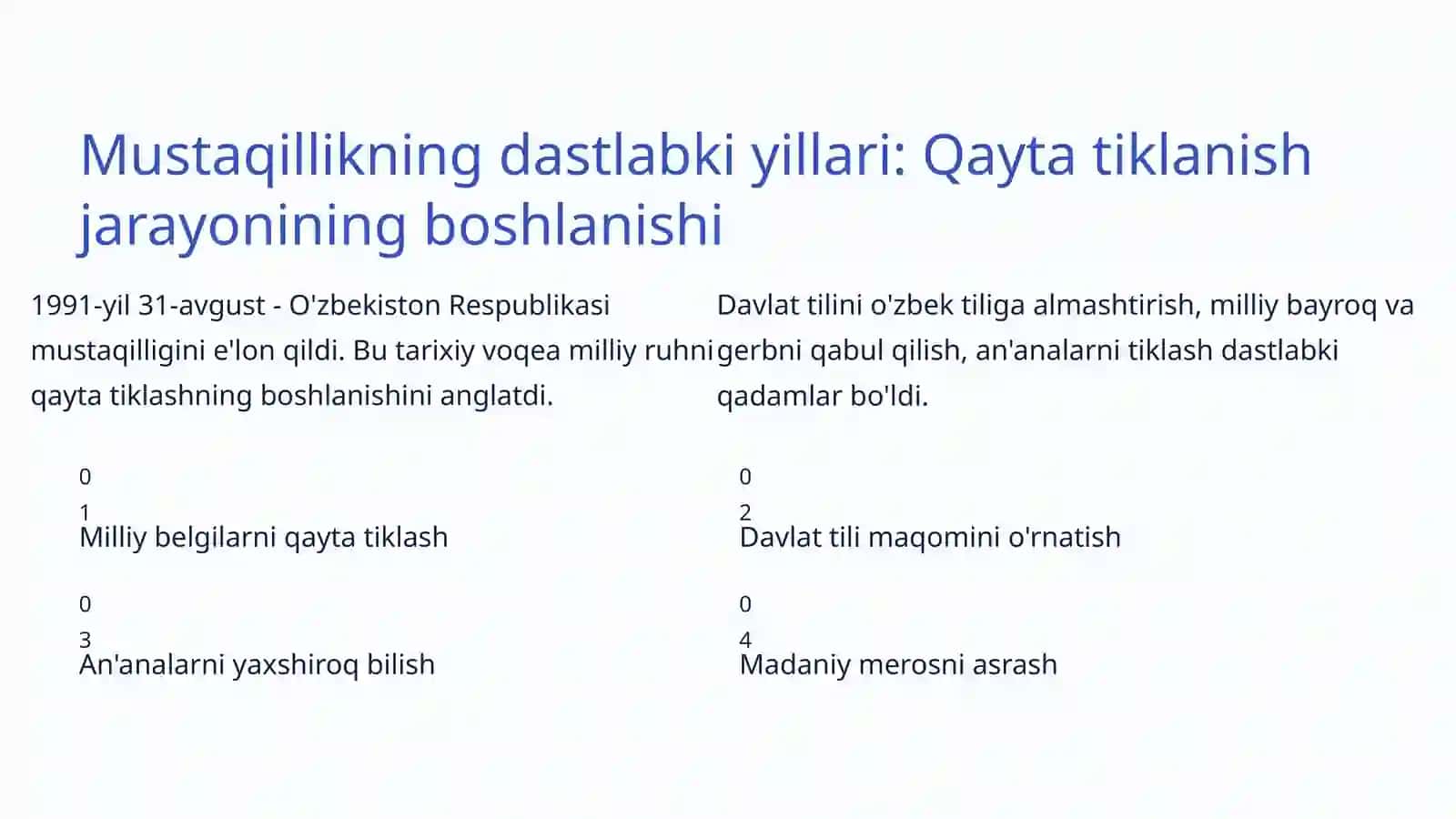 O'zbekiston mustaqillik yillarida milliy urf-odatlar, an'analarning qayta tiklanishi 2