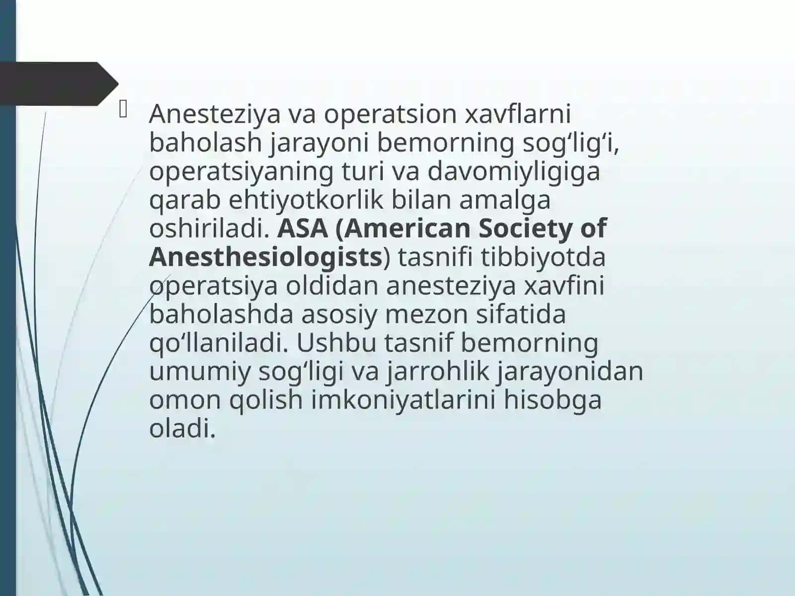 Operatsion anestiziologiya xavf darajalari 2