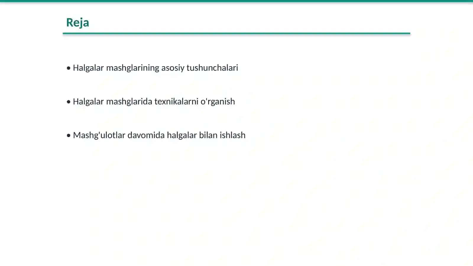Halgalar mashglar bajarshni oʻrganish va takomillashtirish 2