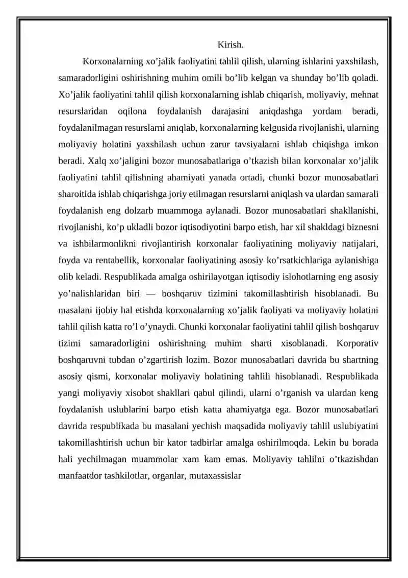 Korxona moliyaviy holati va samaradorligi ko’rsatkichlari 2