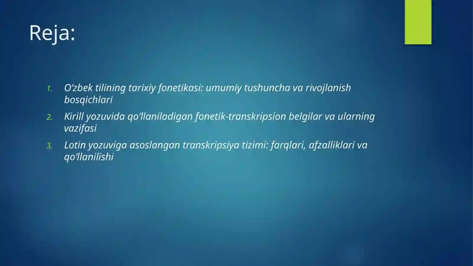 O‘ZBEK TILINING TARIXIY FONETIKASI. KIRILL VA LOTIN YOZUVIGA ASOSLANGAN TRANSKRIPSION BELGILAR 2