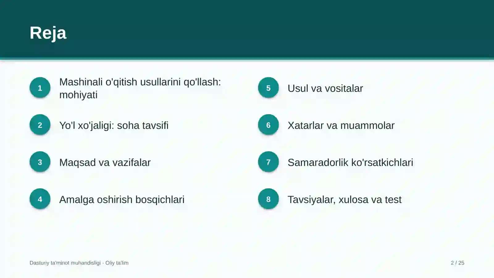 Yo'l xo'jaligida mashinali o'qitish usullarini qo'llash 2