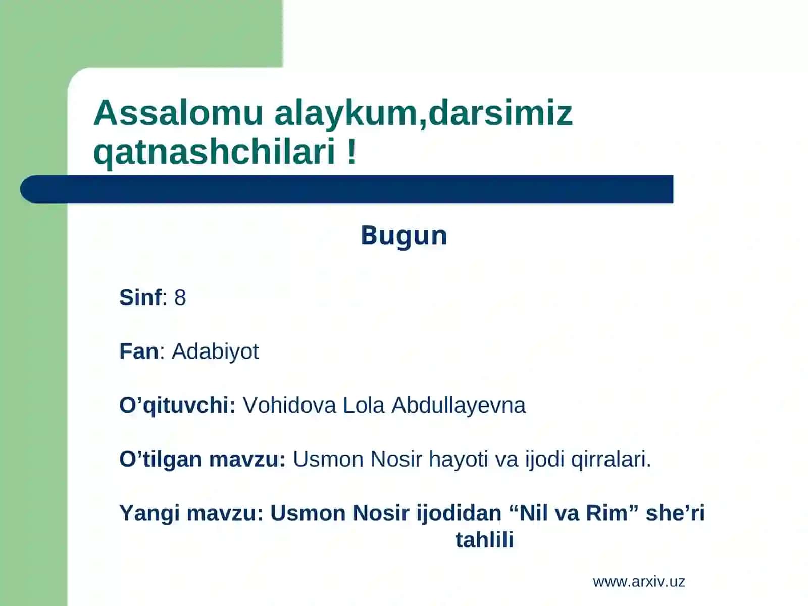 Usmon Nosir ijodidan “Nil va Rim” she’ri tahlili 2