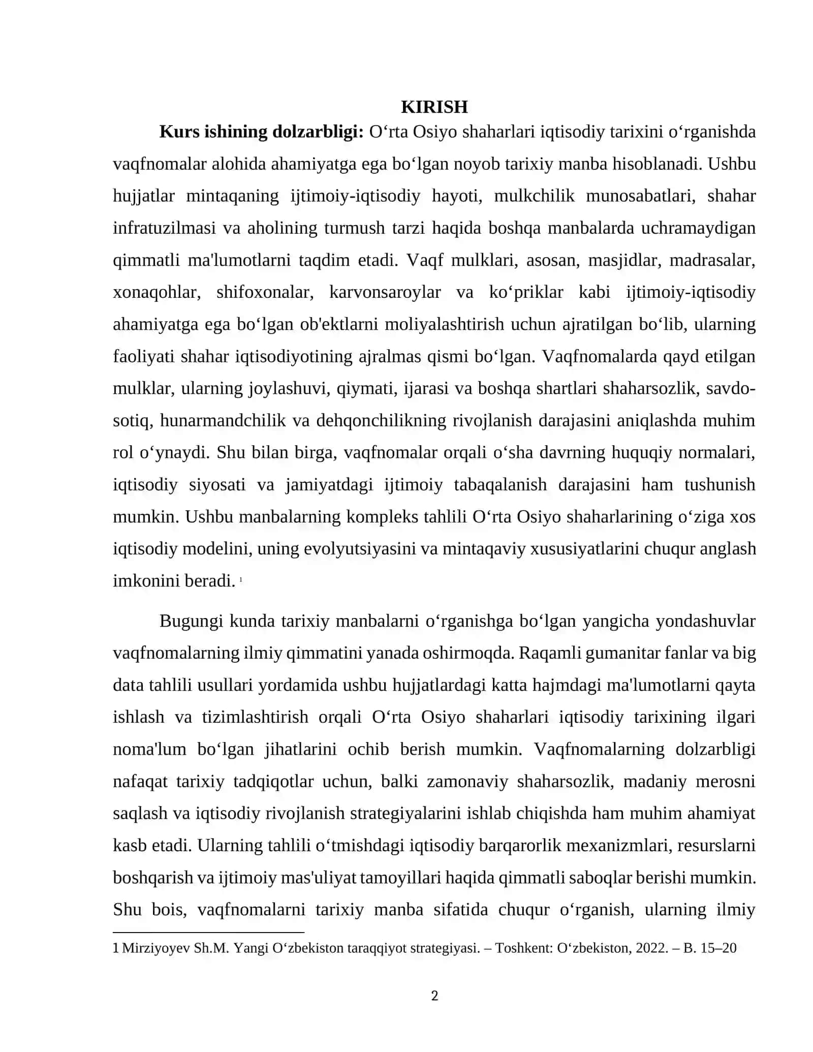 O’RTA OSIYO SHAHARLARI IQTISODIY TARIXIGA OID VAQFNOMALAR TARIXIY MANBA SIFATIDA 2