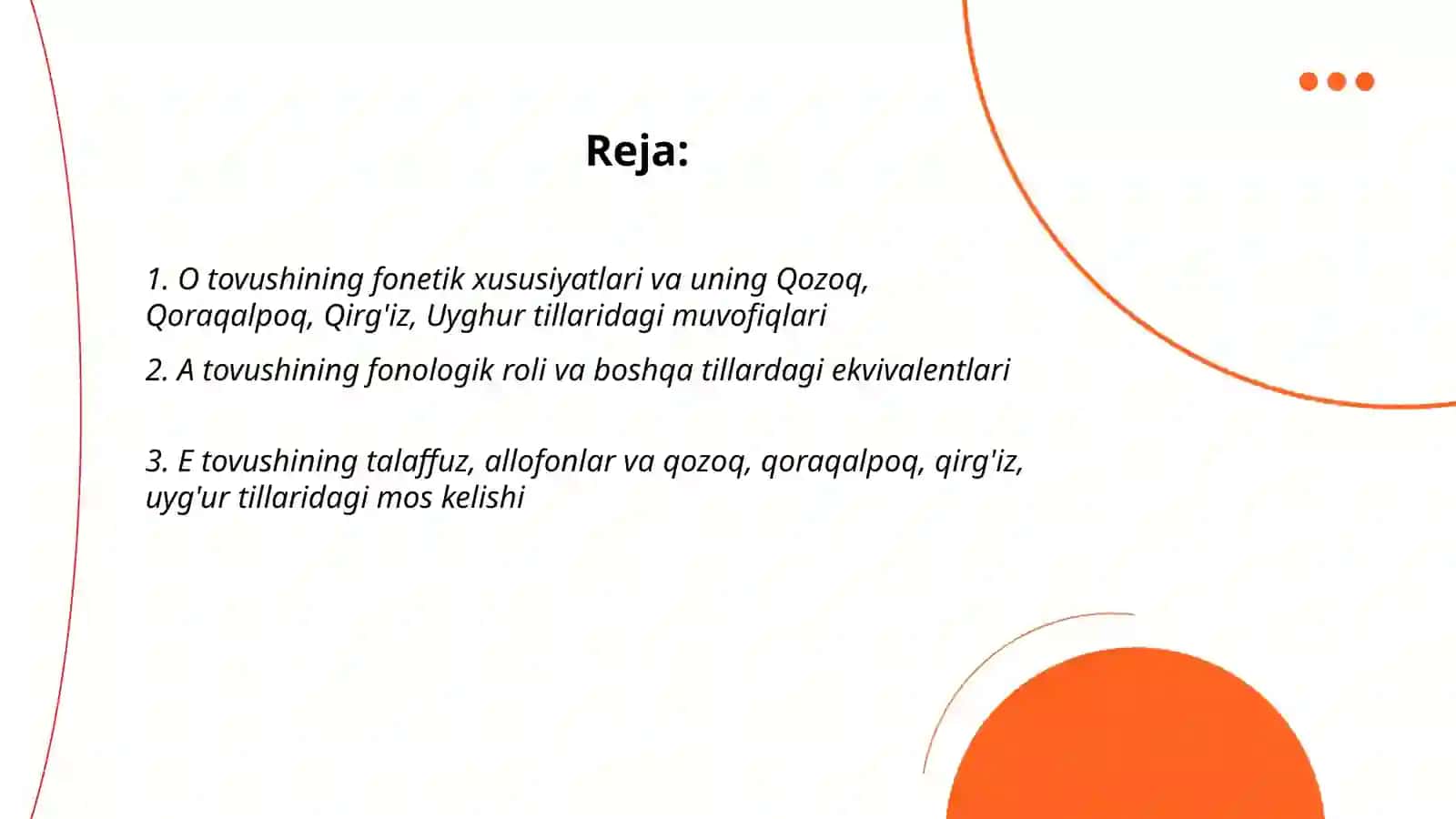 O'ZBEK ADABIY TILIDA O,A,E TOVISHI VA GRAFEMASINING QOZOQ QOROQALPOQ, QIRG'IZ, UYG'UR ADABIY TILLARIDA MUVOFIQLARI 2