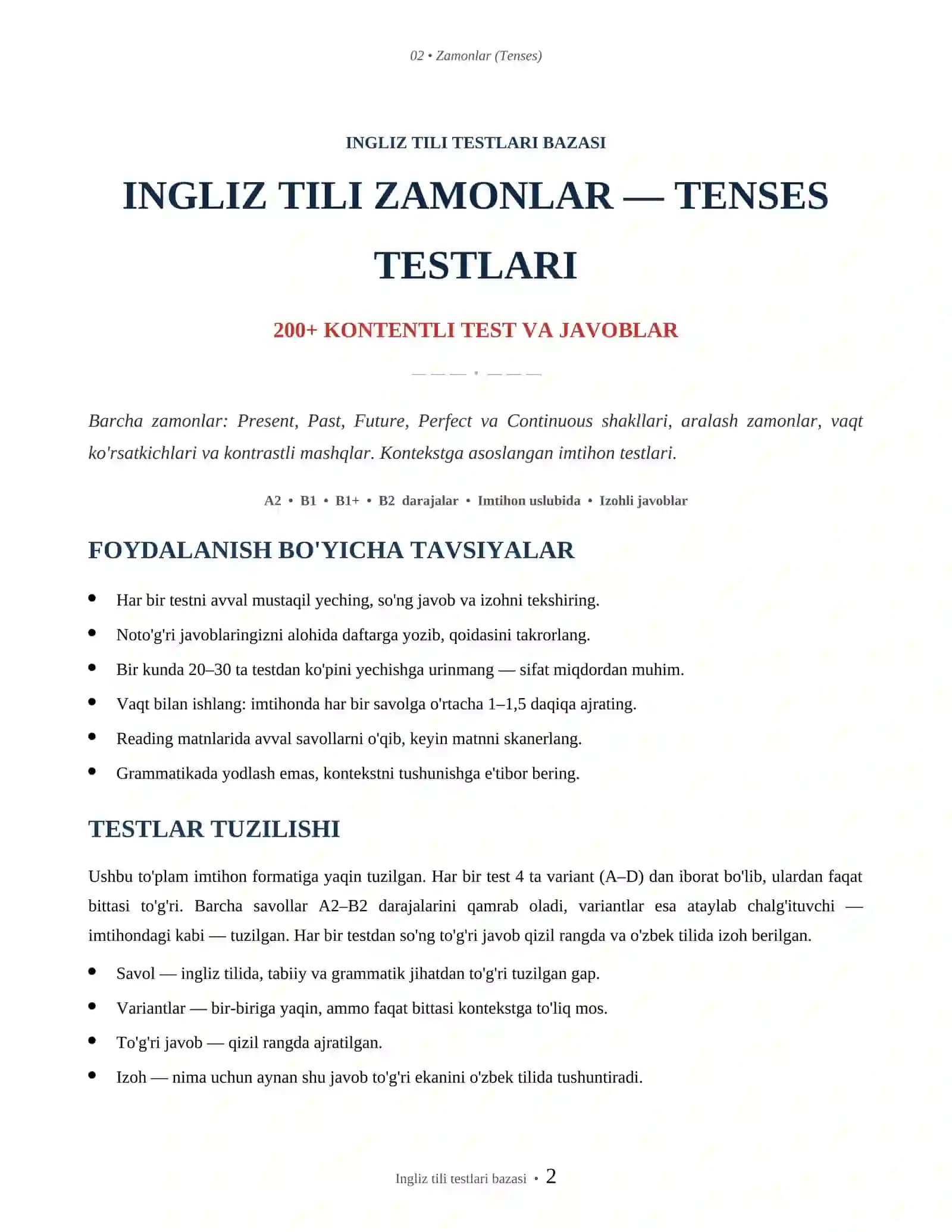 INGLIZ TILI ZAMONLAR — TENSES 2