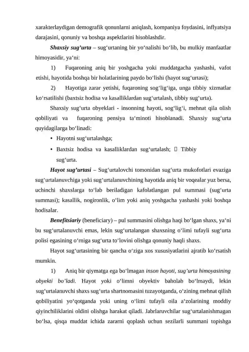 HAYOT SUG'URTA RISKLARI VA ULARNI SUGURTALASH MEXANIZMI TAKOMILLASHTIRISH YO'NALISHLARI 2
