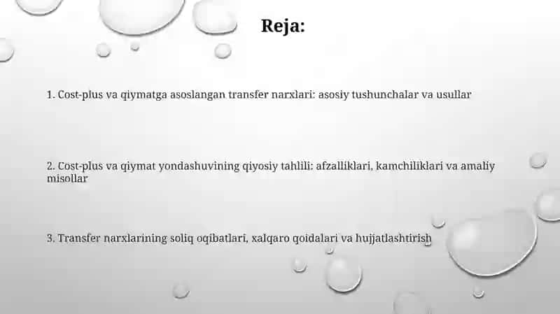 Transfert narxlari va qiymat yondashuvining tahlili 2