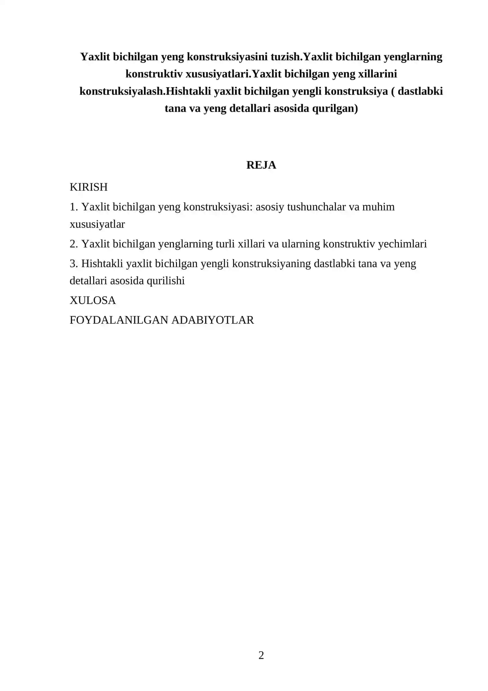 Yaxlit bichilgan yeng konstruksiyasini tuzish 2