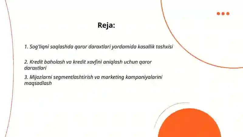 Qarorlar daraxtining amaliy tadbiqlari 2