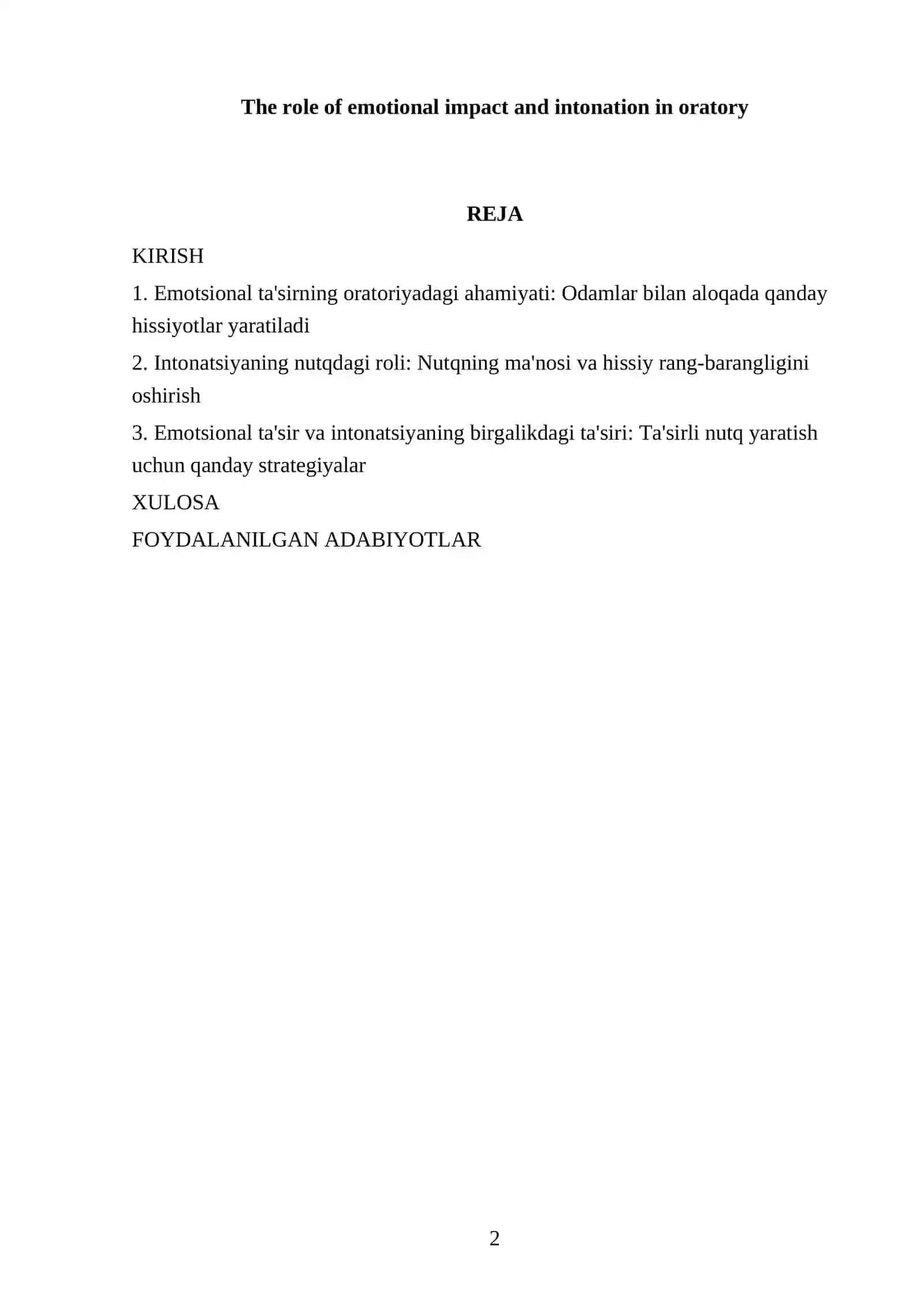 The role of emotional impact and intonation in oratory 2